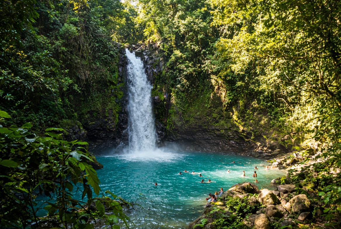 Swimming at a Costa Rica waterfall