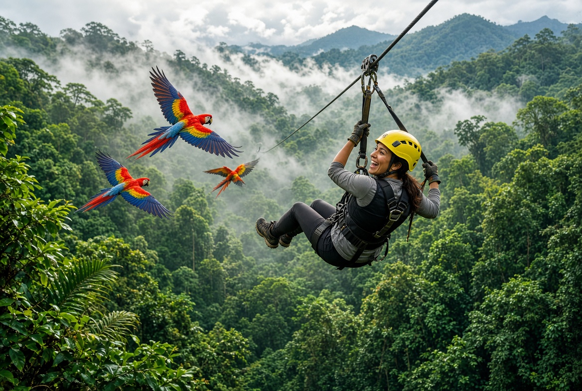 Zipline through Costa Rica rainforest